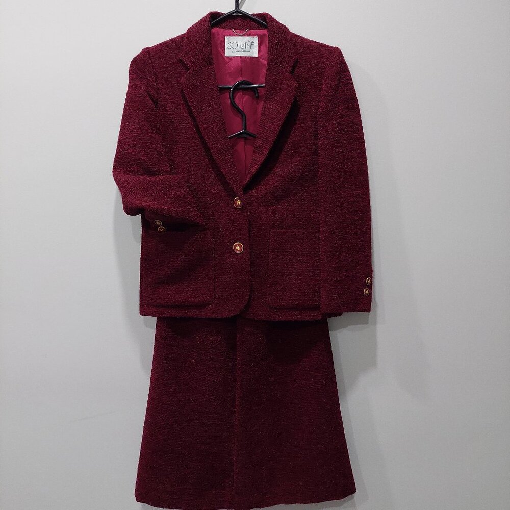 Vintage Classic Burgundy Suit Set Made in Tokyo by Soflane Kanto Group Size 2